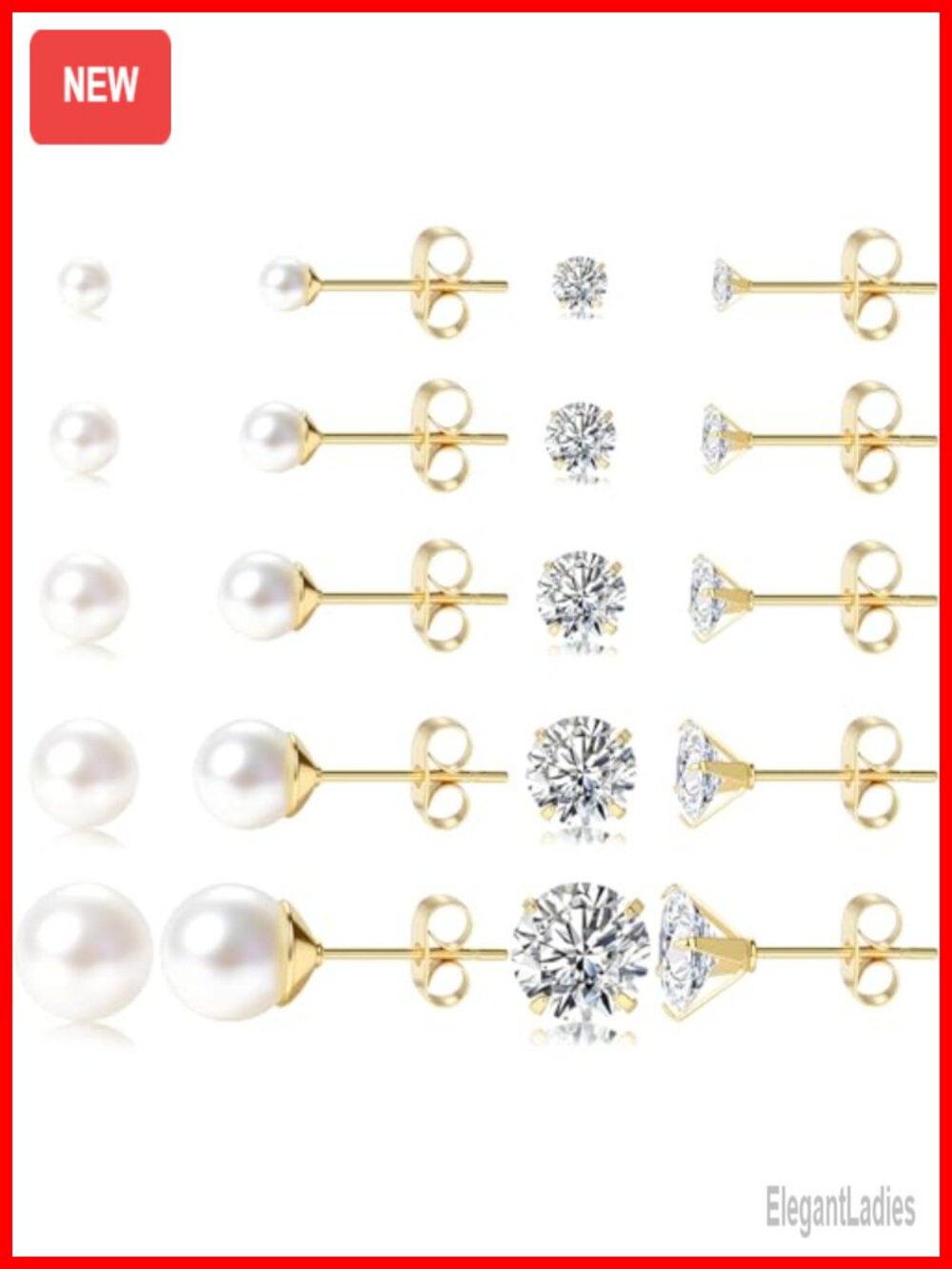 14K Gold Plated Stud Earrings Hypoallergenic CZ Pearl Set